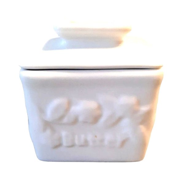 White Butter Bell Keeper Ceramic Square Vintage - Picture 1 of 11